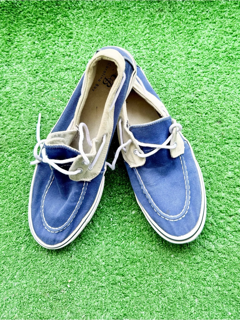 Carolina Bay Blue Canvas Canvas Boat Shoes Unisex US 11 Slip On Loafers